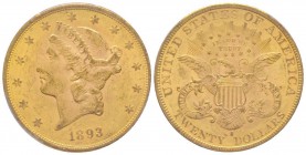 USA
20 Dollars, San Francisco, 1893 S, AU 33.43 g.
Ref : KM#74.3, Fr.178
Conservation : PCGS MS62