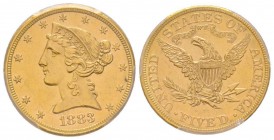 USA
5 Dollars, Philadephia, 1883, AU 8.28 g.
Ref : Fr. 143
Conservation : PCGS MS61