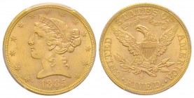USA
5 Dollars, San Francisco, 1885 S, AU 8.28 g.
Ref : Fr. 145
Conservation : PCGS MS62