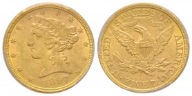 USA
5 Dollars, Philadephia, 1897, AU 8.28 g.
Ref : Fr. 143
Conservation : PCGS MS61