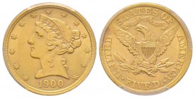 USA
5 Dollars, Philadephia, 1900, AU 8.28 g.
Ref : Fr. 143
Conservation : PCGS MS62