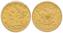 USA
5 Dollars, Philadephia, 1905, AU 8.28 g.
Ref : Fr. 143
Conservation : PCGS MS62