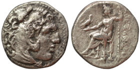 KINGS of MACEDON. Alexander III the Great, 336-323 BC. Drachm (silver, 3.50 g, 17 mm). Head of Herakles to right, wearing lion skin headdress. Rev. ΑΛ...