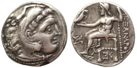 KINGS of MACEDON. Alexander III the Great, 336-323 BC. Drachm (silver, 4.24 g, 17 mm). Head of Herakles to right, wearing lion skin headdress. Rev. ΑΛ...
