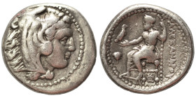 KINGS of MACEDON. Alexander III the Great, 336-323 BC. Drachm (silver, 4.06 g, 16 mm). Head of Herakles to right, wearing lion skin headdress. Rev. ΑΛ...