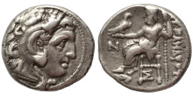 KINGS of MACEDON. Alexander III the Great, 336-323 BC. Drachm (silver, 4.29 g, 16 mm). Head of Herakles to right, wearing lion skin headdress. Rev. ΑΛ...
