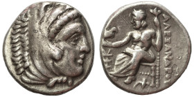 KINGS of MACEDON. Alexander III the Great, 336-323 BC. Drachm (silver, 4.18 g, 16 mm). Head of Herakles to right, wearing lion skin headdress. Rev. ΑΛ...