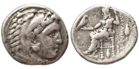 KINGS of MACEDON. Alexander III the Great, 336-323 BC. Drachm (silver, 4.20 g, 17 mm). Head of Herakles to right, wearing lion skin headdress. Rev. ΑΛ...