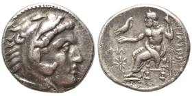 KINGS of MACEDON. Alexander III the Great, 336-323 BC. Drachm (silver, 4.05 g, 17 mm). Head of Herakles to right, wearing lion skin headdress. Rev. ΑΛ...