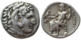 KINGS of MACEDON. Alexander III the Great, 336-323 BC. Drachm (silver, 4.23 g, 18 mm). Head of Herakles to right, wearing lion skin headdress. Rev. ΑΛ...