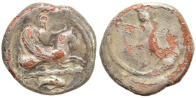 PHOENICIA, Tyre. ‘Ozmilk (Azemilkos). Circa 349-311/0 BC. Fourrée Dishekel (silvered, 13.85 g, 25 mm). Deity, holding reins and bow, riding hippocamp ...