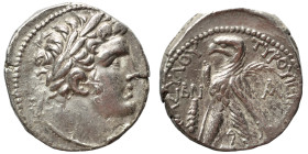 PHOENICIA. Tyre. 126/5 BC-AD 65/6. Shekel (silver, 14.35 g, 27 mm), year BN = Year 52, 75/74 BC. Laureate head of Melkart right, [lion skin around nec...