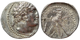 PHOENICIA. Tyre. 126/5 BC-AD 65/6. Shekel (silver, 13.63 g, 27 mm), Year PIΓ = Year 113, 14/13 BC. Laureate head of Melkart right, [lion skin around n...
