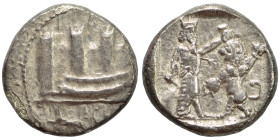 PHOENICIA, Sidon. Time of Baalshallim I - Ba'ana, circa 425-402 BC. Half Shekel (silver, 6.14 g, 20 mm). Phoenician galley left before city wall with ...