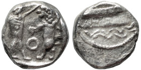 PHOENICIA. Sidon. Ba'alšillem II, circa 401-366 BC. 1/16 Shekel (silver, 0.76 g, 9 mm). Phoenician galley left, waves below. Rev. Persian king or hero...