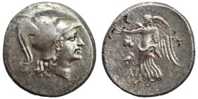 PAMPHYLIA. Side. Circa 205-100 BC. Tetradrachm (silver, 15.69 g, 30 mm). Head of Athena to right, wearing crested Corinthian helmet. Rev. AP Nike adva...