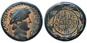 JUDAEA, Herodians. Agrippa II, with Nero, 61-68. Ae (bronze, 15.68 g, 23 mm), Caesarea Paneas (as Neronias). NEPΩN KAIΣAP ΣEBAΣTOΣ Laureate head of Ne...
