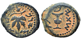 JUDAEA. First Jewish War, 66-70 AD. Prutah (bronze, 3.27 g, 19 mm). Amphora. Rev. Vine leaf on branch with tendril. Hendin 1360; Meshorer 196. Earthen...