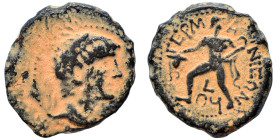 PHOENICIA. Ace-Ptolemais. Claudius, 41-54. Ae (bronze, 2.98 g, 16 mm). Bare head right. Rev. ΓΕΡΜΑΝΙΕΩΝ, L/ΘϘ Perseus advancing left, head right, with...