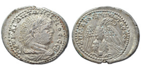 PHOENICIA. Berytus. Caracalla, 197-217. Tetradrachm (billon, 13.31 g, 27 mm). AYT KAI ANTωNINOC CЄ Laureate bust right, with slight drapery. Rev. ΔHMA...