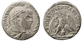 PHOENICIA. Tyre. Caracalla, 198-217. Tetradrachm (billon, 12.30 g, 25 mm). ΑΥΤ ΚΑΙ ΑΝΤωΝΙΝΟC CЄ Laureate, draped and cuirassed bust of Caracalla to ri...