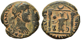 ARABIA. Bostra. Antoninus Pius, 138-161. Ae (bronze, 11.82 g, 22 mm). ΑΥΤοΚΡ ΚΑΙϹ ΑΝΤω[…] Laureate head right. Rev. Temple with two columns enclosing ...