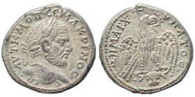 MESOPOTAMIA. Carrhae. Macrinus, 217-218. Tetradrachm (billon, 12.65 g, 26 mm). Laureate, draped, and cuirassed bust right. Rev. Eagle standing facing ...