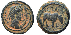 EGYPT. Alexandria. Hadrian, 117-138. Ae (bronze, 4.63 g, 18 mm). ΑΥΤ ΚΑΙ ΤΡΑΙ ΑΔΡΙΑ ϹЄΒ Laureate head right. Rev. Elephant standing right; L IA (date)...