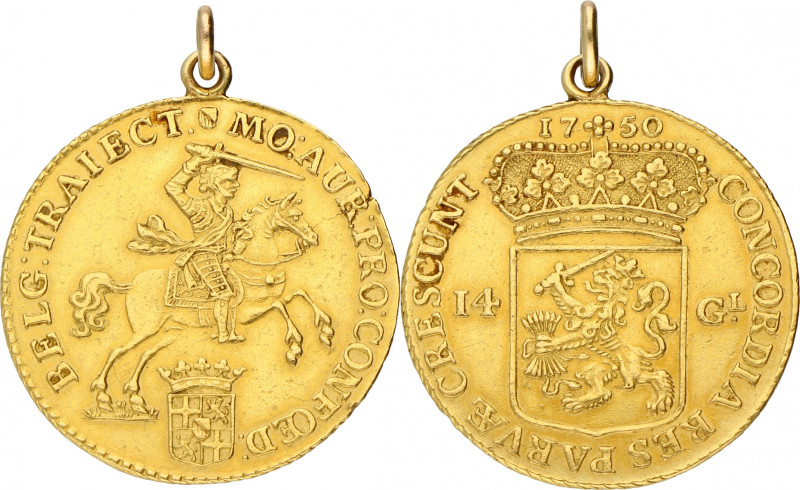 Gouden rijder van 14 gulden - In hanger. Utrecht. 1750. Zeer Fraai +. CNM 2.43.3...