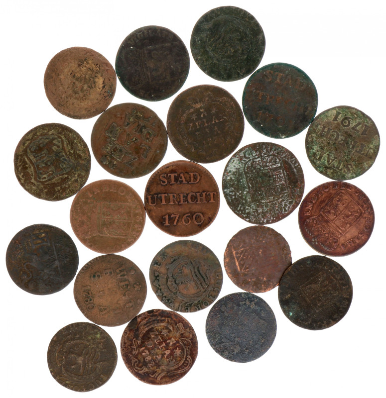 Lot (20) Koperen duiten. Provinciaal. Gemiddeld Fraai. 56,4 g.