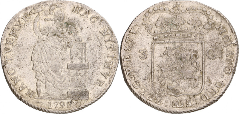 3 Gulden. West-Friesland. 1795. Prachtig / UNC. Stempelbreuk. Sch. 85. 31,6 g.