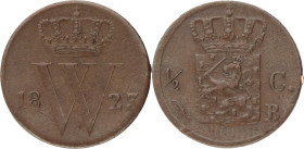 ½ Cent. Willem I. 1823B. Zeer Fraai. Randschaden. Sch. 368. 2,02 g.