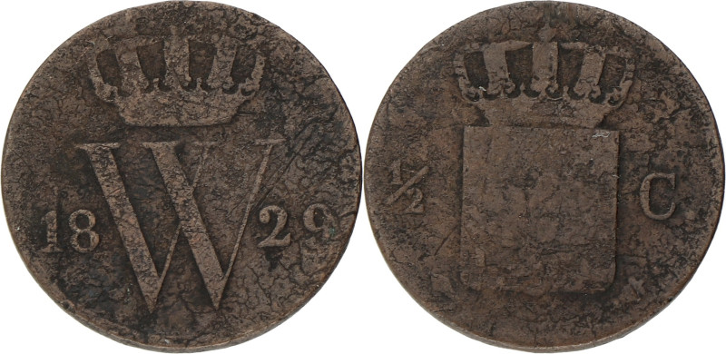 ½ Cent. Willem I. 1829 U. Fraai / Zeer Fraai. Sch. 359. 1,9 g.