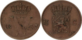 ½ Cent. Willem I. 1837. Zeer Fraai / Prachtig. Sch. 364. 1,9 g.