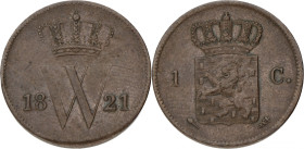 1 Cent. Willem I. 1821. Zeer Fraai. Sch. 325. 3,9 g.