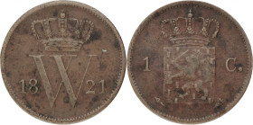 1 Cent. Willem I. 1821U a. Zeer Fraai. Sch. 325. 4,13 g.