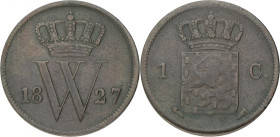 1 Cent. Willem I. 1827 U. Zeer Fraai. Sch. 330. 3,8 g.