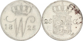 25 Cent. Willem I. 1825 U. Zeer Fraai / Prachtig. Sch. 289. 4,1 g.