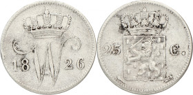 25 Cent. Willem I. 1826 U. Zeer Fraai. Sch. 290. 4,2 g.