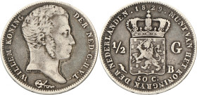 ½ Gulden. Willem I. 1829. Fraai / Zeer Fraai. Sch. 282. 5,2 g.