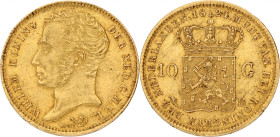 10 Gulden. Willem I. 1824B. Zeer Fraai. Sch. 190. 6,72 g.