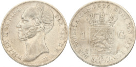 1 Gulden. Willem II. 1845. Zeer Fraai +. Sch. 524. 10 g.