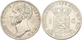 1 Gulden. Willem II. 1846 Lelie. Zeer Fraai +. Sch. 523. 10 g.