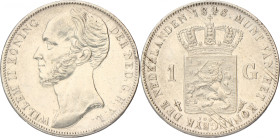 1 Gulden. Willem II. 1848. Prachtig +. Bekrast. Sch. 526. 10 g.