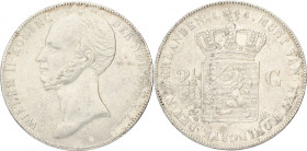 2½ Gulden. Willem II. 1845. Zeer Fraai. Sch. 510. 24,8 g.