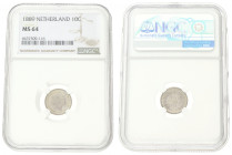 10 Cent. Willem III. 1889. MS 64. NGC Graded: 6637509-116. Sch. 664. 1,4 g.