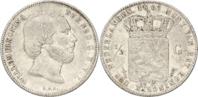 ½ Gulden. Willem III. 1862. Zeer Fraai / Prachtig. Opgewreven. Sch. 629. 5 g.