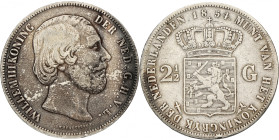 2½ Gulden. Willem III. 1854. Zeer Fraai. Gepoetst. Sch. 580. 24,5 g.