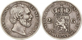 2½ Gulden. Willem III. 1855. Zeer Fraai -. Randschade. Sch. 581. 24,7 g.