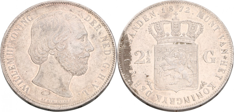 2½ gulden. Willem III. 1872. Prachtig +. Sch. 598. 25 g.